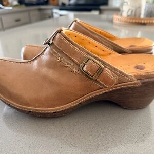Clarks Brown Leather Mules with Buckle